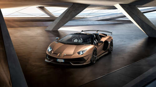 A luxury brown Lamborghini Aventador SVJ supercar featuring aerodynamic bodywork. 4K (Ultra HD) wallpaper