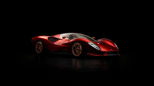 A detailed view of the De Tomaso P72 supercar, showcasing its unique aerodynamic... 8K free wallpaper