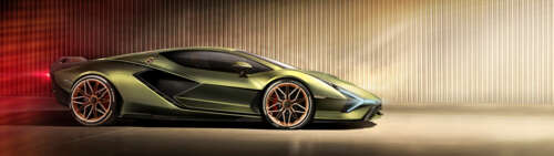 A high-performance emerald green Lamborghini Sián FKP 37 supercar parked prominently. Dual UHD wallpaper for laptop download