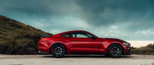A detailed view of a Ford Mustang Shelby GT500 muscle car. UWUHD high definition wallpaper