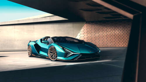 A high-performance Lamborghini Sián FKP 37 Roadster showcasing its aerodynamic curves... 8K wallpaper photo gallery download