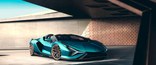 A high-performance Lamborghini Sián FKP 37 Roadster showcasing its aerodynamic curves... UWUHD wallpaper download
