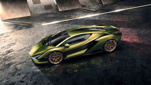 A sleek and aerodynamic bright green Lamborghini Sián FKP 37 supercar. 4K (Ultra HD) free background