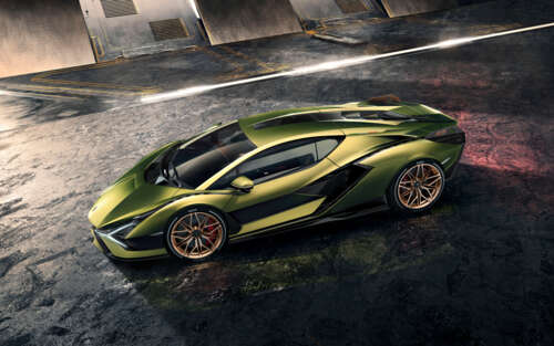 A sleek and aerodynamic bright green Lamborghini Sián FKP 37 supercar. free wallpaper