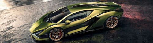 A sleek and aerodynamic bright green Lamborghini Sián FKP 37 supercar. Dual UHD ps4 wallpaper