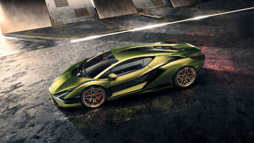 A sleek and aerodynamic bright green Lamborghini Sián FKP 37 supercar. 8K hd background