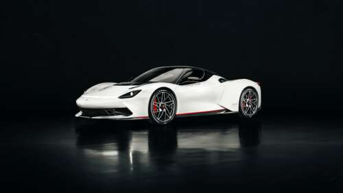 A sleek white Pininfarina Battista electric hypercar with aerodynamic curves. 8K free background images