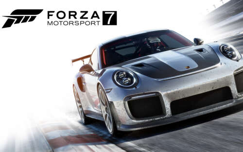 A high-performance Porsche racing car speeding through a corner on a professional... 7680x4800 wallpaper for pc download