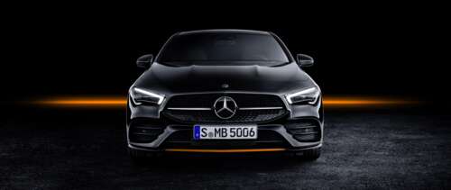 A high-detail shot of a silver Mercedes-Benz CLA-Class featuring a brilliant metallic... UWUHD desktop wallpaper