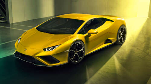 A bright yellow Lamborghini Huracan Evo supercar featuring sharp aerodynamic lines... 4K (Ultra HD) wallpaper images