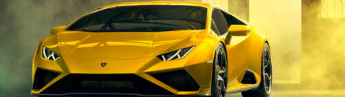 A bright yellow Lamborghini Huracán Evo supercar showcasing its aerodynamic curves... Dual UHD high definition wallpaper