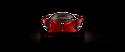A detailed close-up of the De Tomaso P72 supercar, highlighting its aerodynamic body... UWUHD pictures for wallpaper