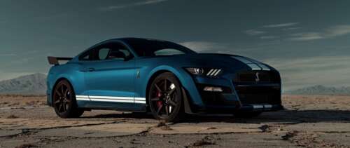 A high-performance Ford Mustang Shelby GT500 muscle car.