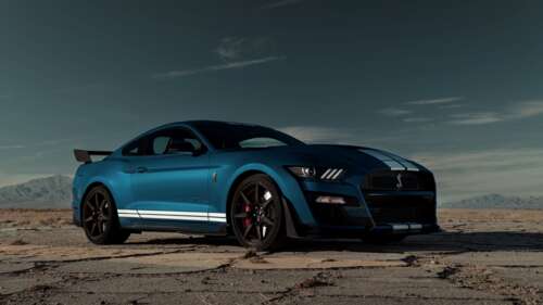 A high-performance Ford Mustang Shelby GT500 muscle car.