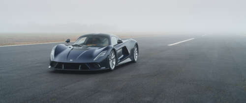 A high-resolution view of the Hennessey Venom F5 supercar, highlighting its sleek...