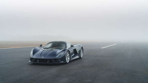 A high-resolution view of the Hennessey Venom F5 supercar, highlighting its sleek...
