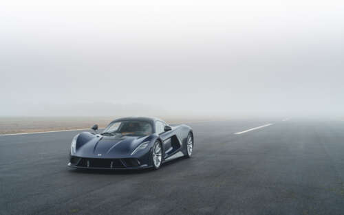 A high-resolution view of the Hennessey Venom F5 supercar, highlighting its sleek...