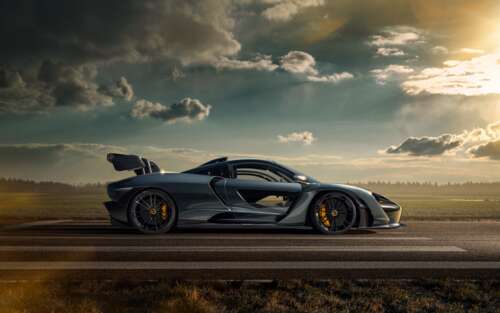 A detailed view of the McLaren Senna supercar showcasing its aerodynamic body and... 7680x4800