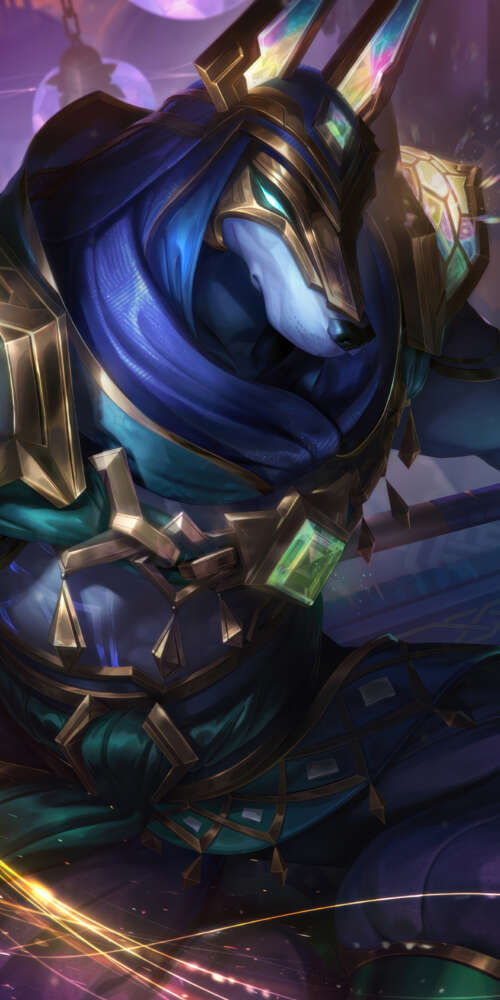 An epic and detailed illustration of the character Nasus from League of Legends. free background
