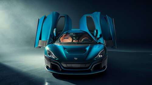A sleek, high-performance Rimac Nevera electric hypercar displaying aerodynamic design. 4K (Ultra HD) ps4 wallpaper