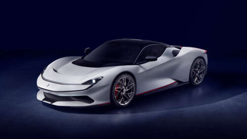 A sleek and aerodynamic silver Pininfarina Battista electric supercar featuring a... 4K (Ultra HD) wallpaper for laptop download
