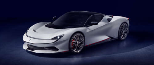 A sleek and aerodynamic silver Pininfarina Battista electric supercar featuring a... UWUHD wallpaper for laptop download