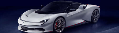 A sleek and aerodynamic silver Pininfarina Battista electric supercar featuring a... Dual UHD desktop wallpaper