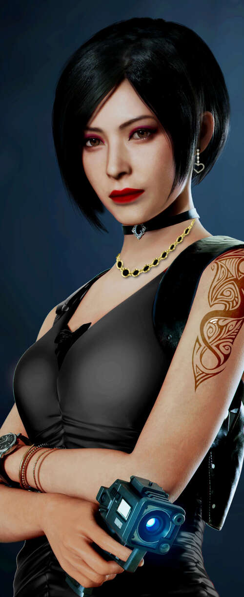 Un ritratto dettagliato del personaggio di Ada Wong, tratto da Resident Evil 2.