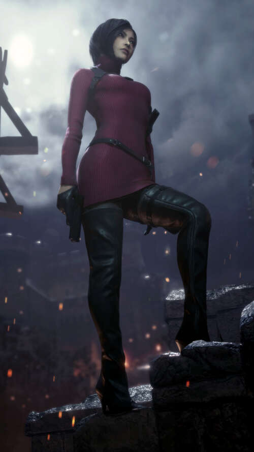 Un ritratto dettagliato del personaggio Ada Wong, tratto dal videogioco Resident...