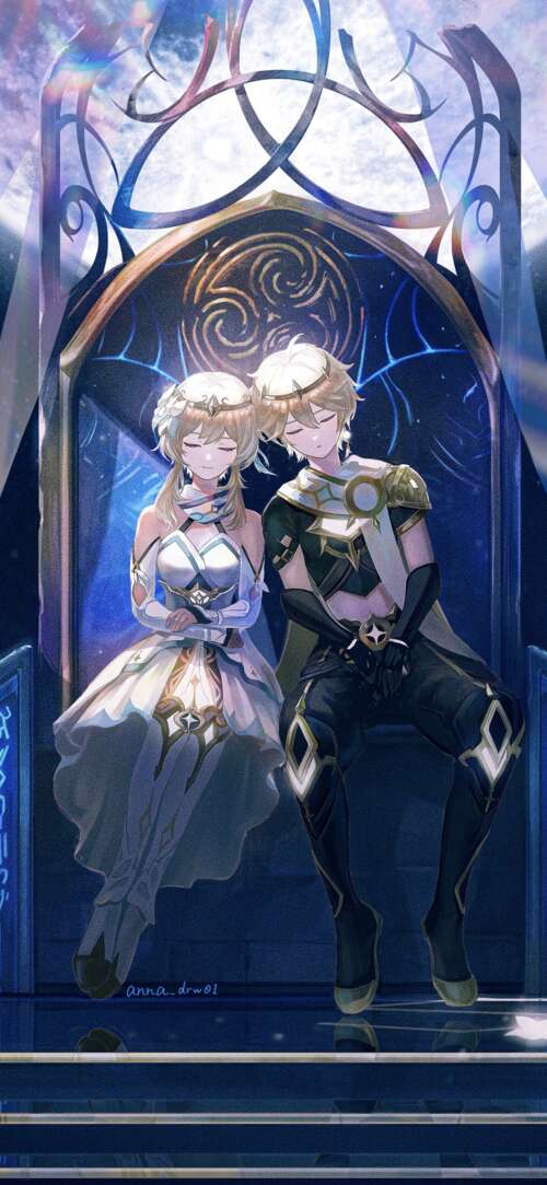 Aether and Lumine from the video game Genshin Impact Oppo Find X9 Ultra wallpaper