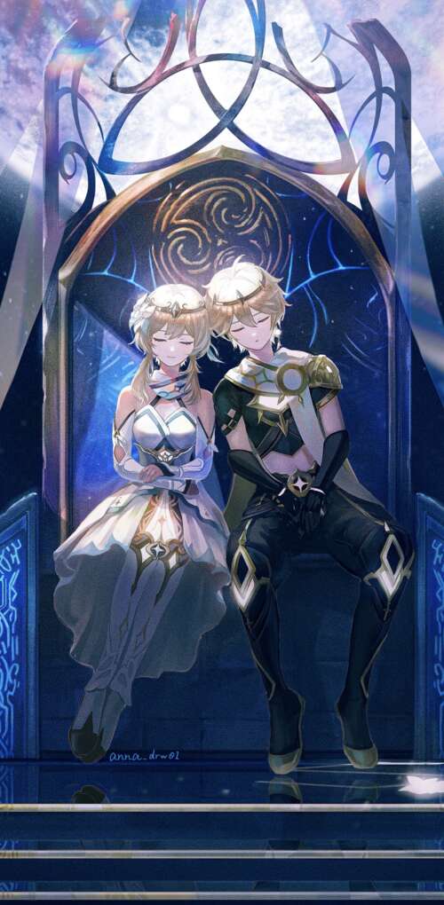 Aether and Lumine from the video game Genshin Impact Huawei Mate 30 Pro high definition wallpaper