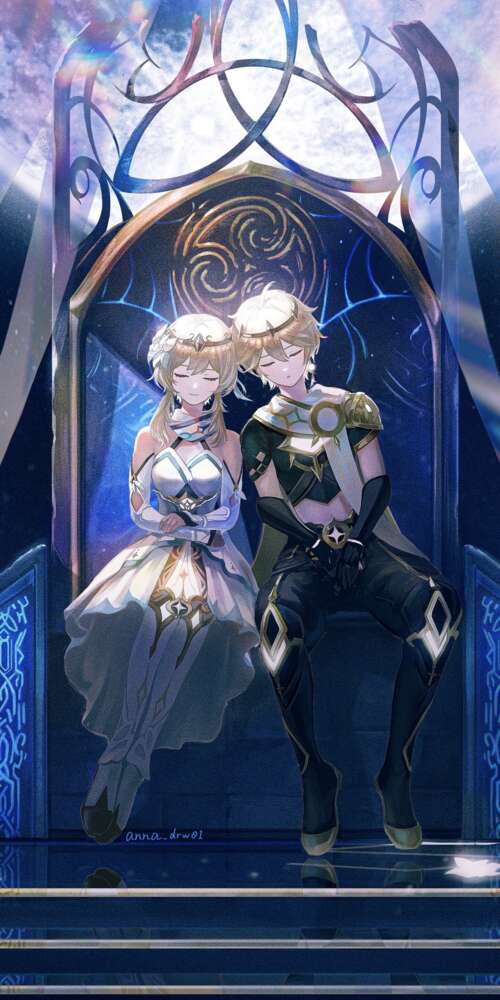 Aether and Lumine from the video game Genshin Impact Doogee Fire 3 Max free hd wallpapers