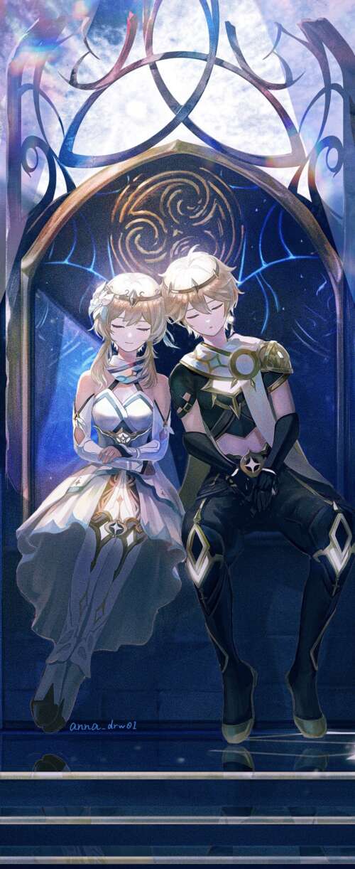 Aether and Lumine from the video game Genshin Impact Meizu Note 16 free background
