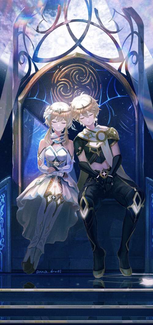 Aether and Lumine from the video game Genshin Impact Oppo A6c background images hd