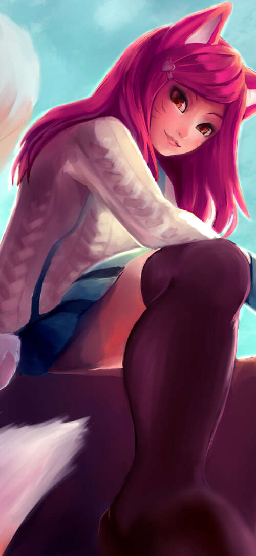 Ahri, personaggio del videogioco League of Legends, indossa una gonna e calze lunghe...