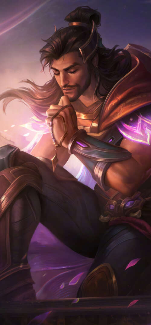 Akshan, the legendary rogue from League of Legends, in a dynamic pose. Samsung Galaxy S26 Ultra download free phone wallpaper