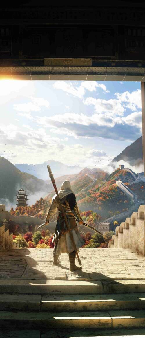 A cinematic view of an assassin from the video game Assassin's Creed Jade set in... nubia Flip 3 download free wallpaper for phone