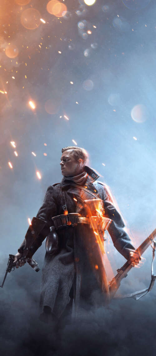 An infantry soldier from Battlefield 1 standing amidst the smoke and ruins of a World... Blackview WAVE 10 cell phone backgrounds free