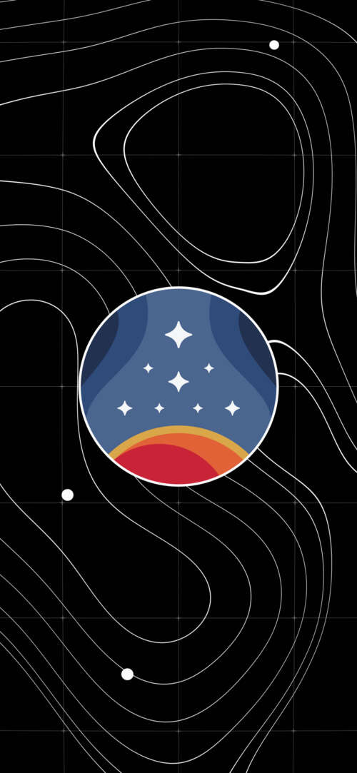 A minimalist dark sci-fi background featuring a deep black starfield with distant,... Apple iPhone 16e