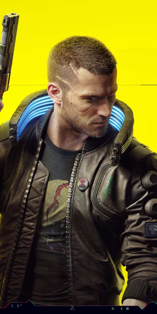 A futuristic mercenary with glowing cybernetic augmentations standing in a rain-soaked,... Doogee Fire 3 Max wallpaper images