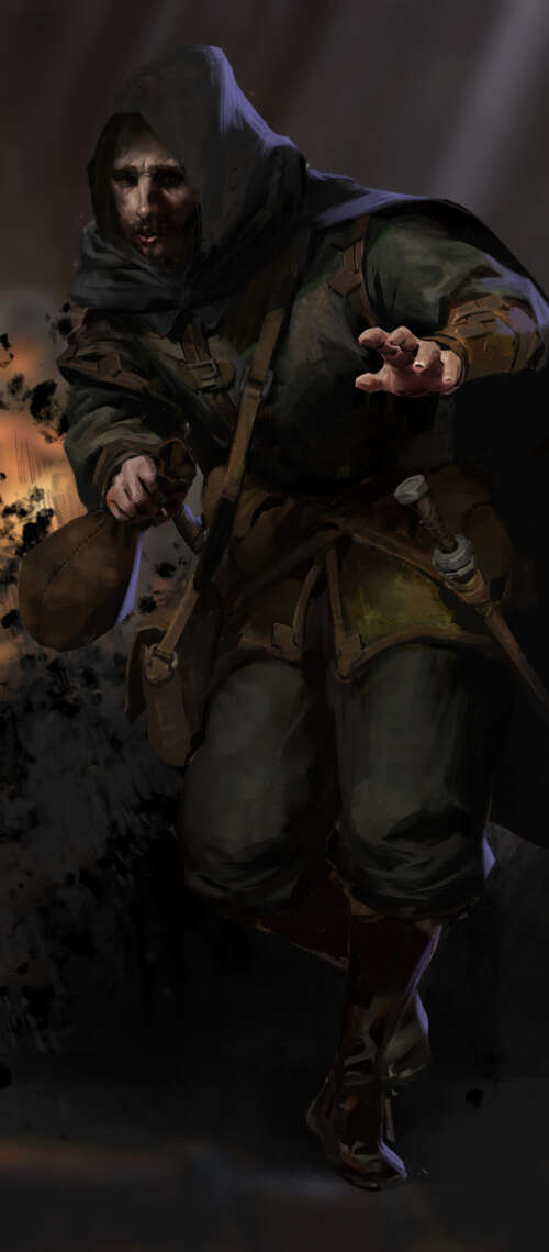 A menacing armored warrior from the game Dark and Darker in a dark, atmospheric dungeon... free background