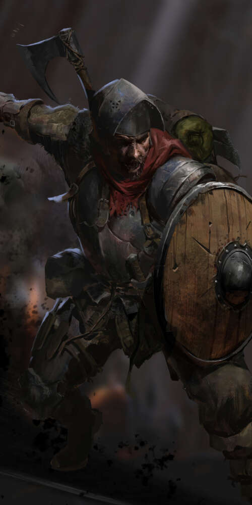 A hooded character from the video game Dark and Darker standing in a dark, stone... mobile wallpaper