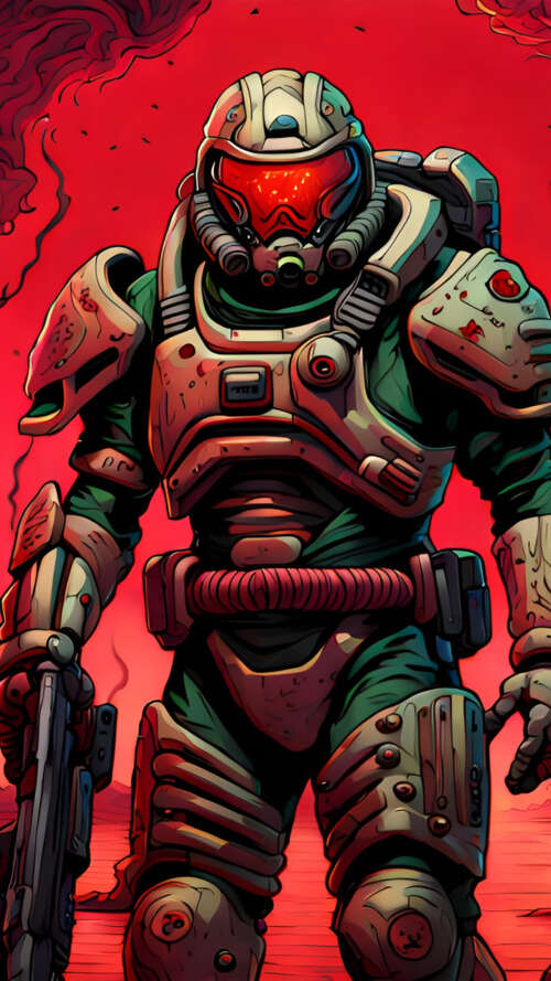 Doomguy, the iconic protagonist of the Doom video game series, wearing his signature... lava Play Max free background images