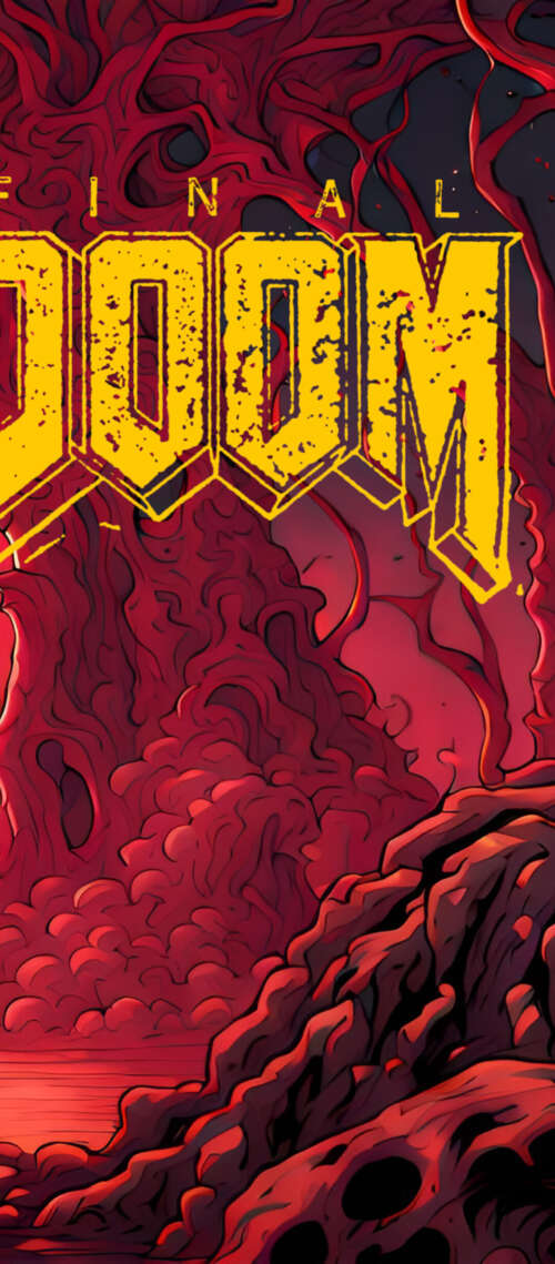 Doomguy, the iconic protagonist of the Doom video game series, wearing his signature... Doogee S300 Plus download free wallpaper for phone