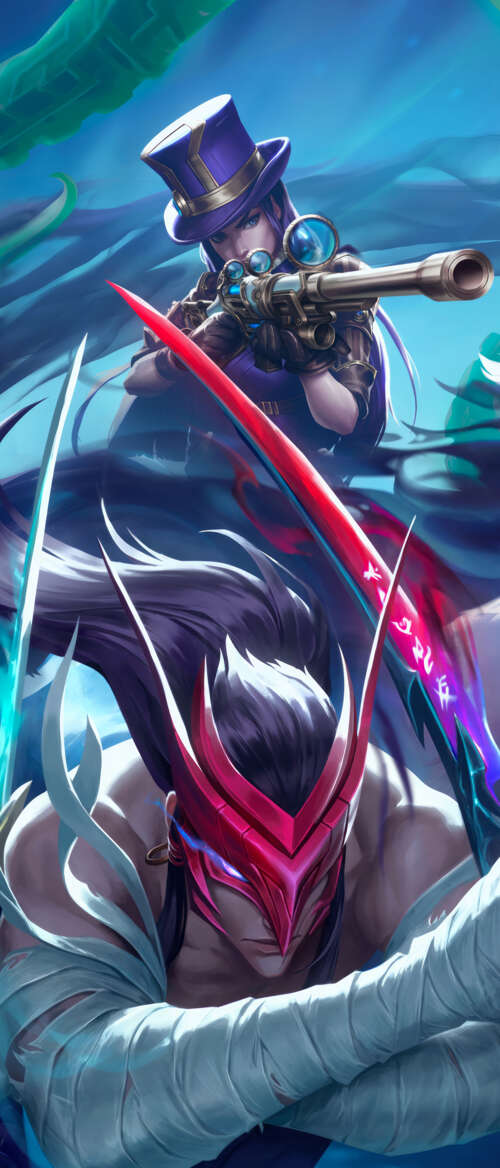 A dramatic group portrait featuring League of Legends characters Yone, Kindred, and... nubia Flip 3 free hd wallpapers