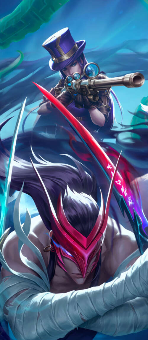 A dramatic group portrait featuring League of Legends characters Yone, Kindred, and... Xiaomi Redmi 14C 5G background images hd