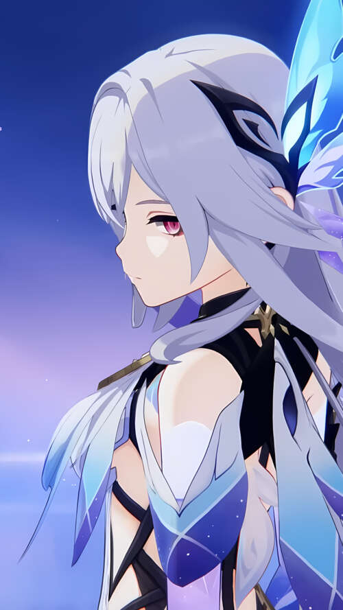 A beautiful anime character in the style of Genshin Impact, featuring intricate fantasy... lava Play Max lock screen wallpaper