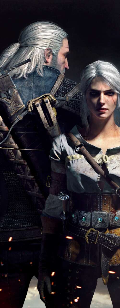 Geralt di Rivia e Ciri, personaggi del videogioco The Witcher 3: Wild Hunt.