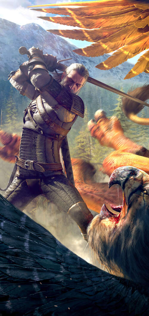 Geralt of Rivia from The Witcher 3: Wild Hunt featuring his iconic white hair and... Oppo A6c free wallpaper
