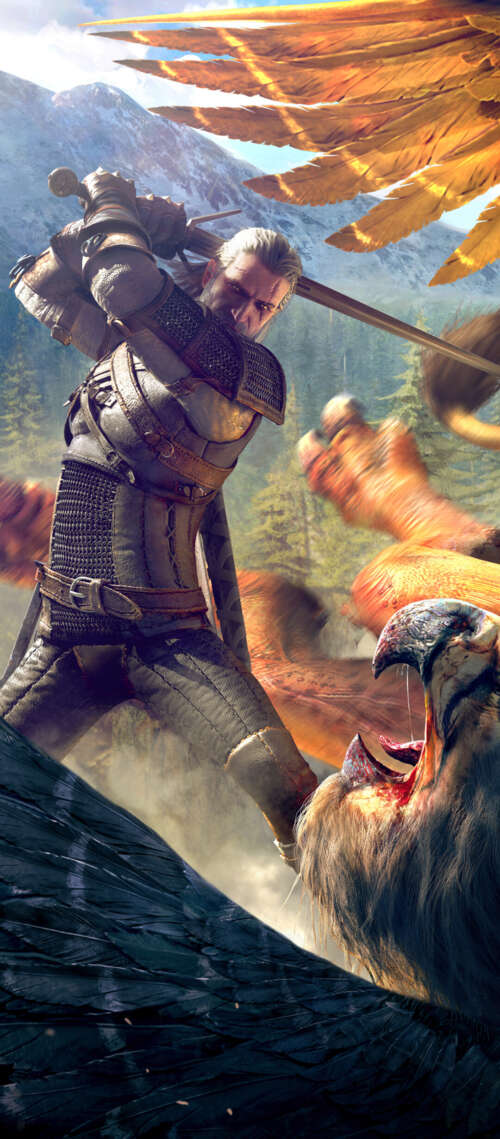 Geralt of Rivia from The Witcher 3: Wild Hunt featuring his iconic white hair and... Cubot P90 lock screen wallpaper